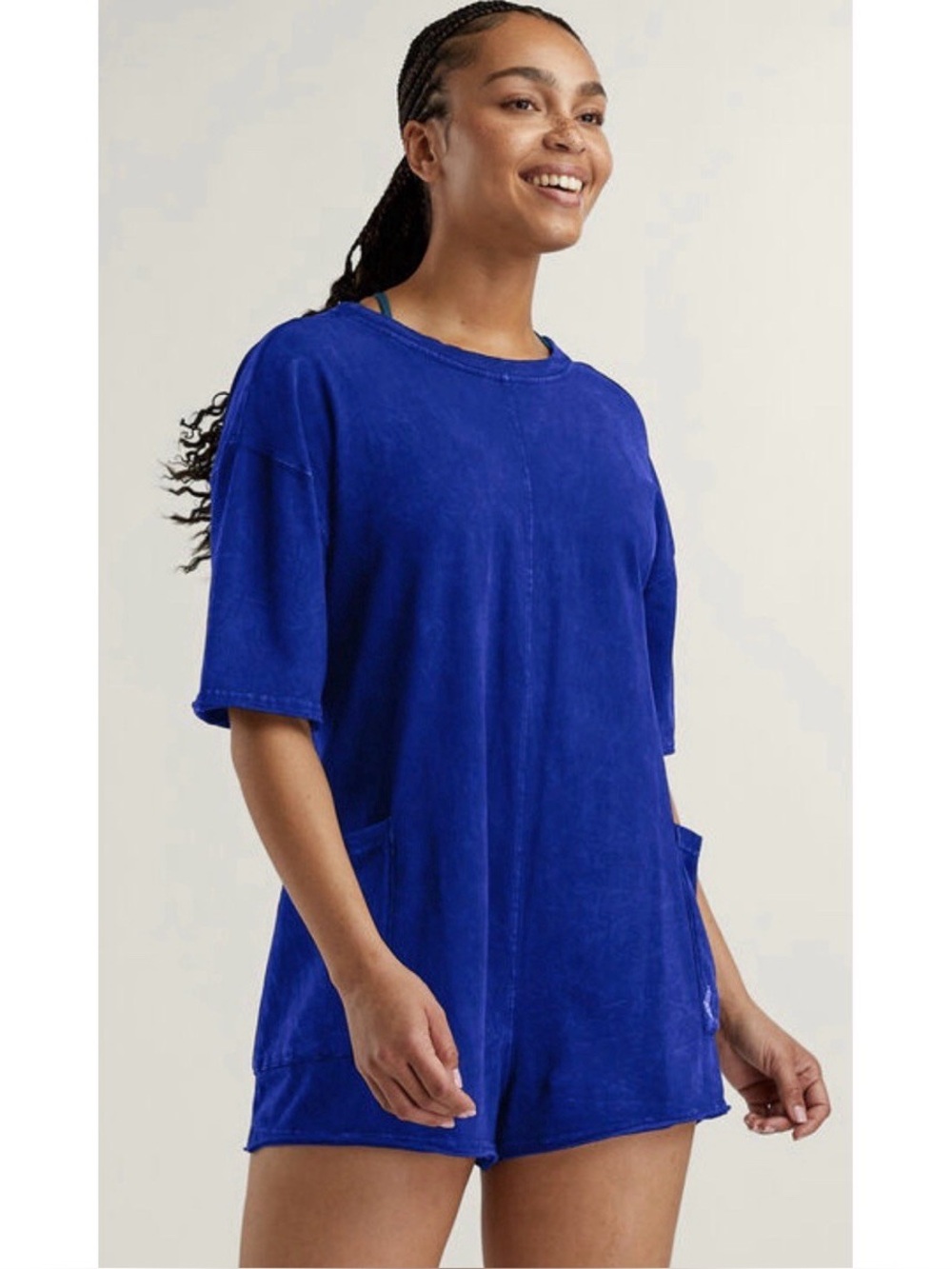 Free People New Hot Shot SZ S Short Sleeve Romper - Royal Blue